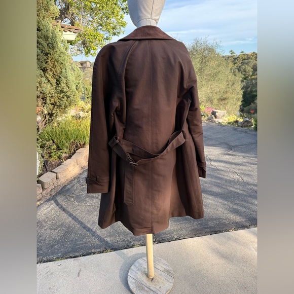 Belted Ralph Lauren Sz L Brown Polished Satiny Corduroy Trim Coat Jacket - Picture 10 of 12